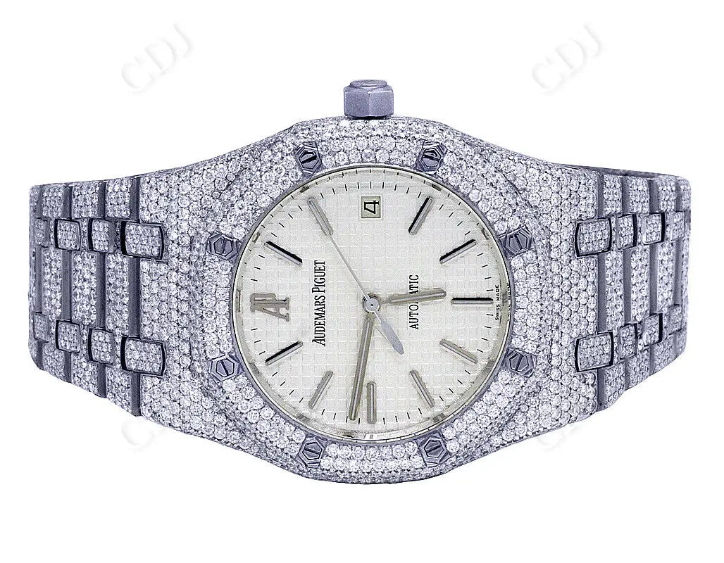 39MM Steel Silver Tone Dial Round Diamond Wrist Watch (25.75 CTW)  customdiamjewel   