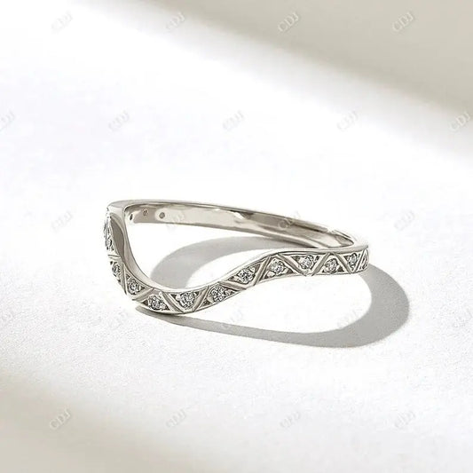 0.17CTW Pave Diamond Triangles Arch Curved Wedding Band  customdiamjewel 10KT White Gold VVS-EF