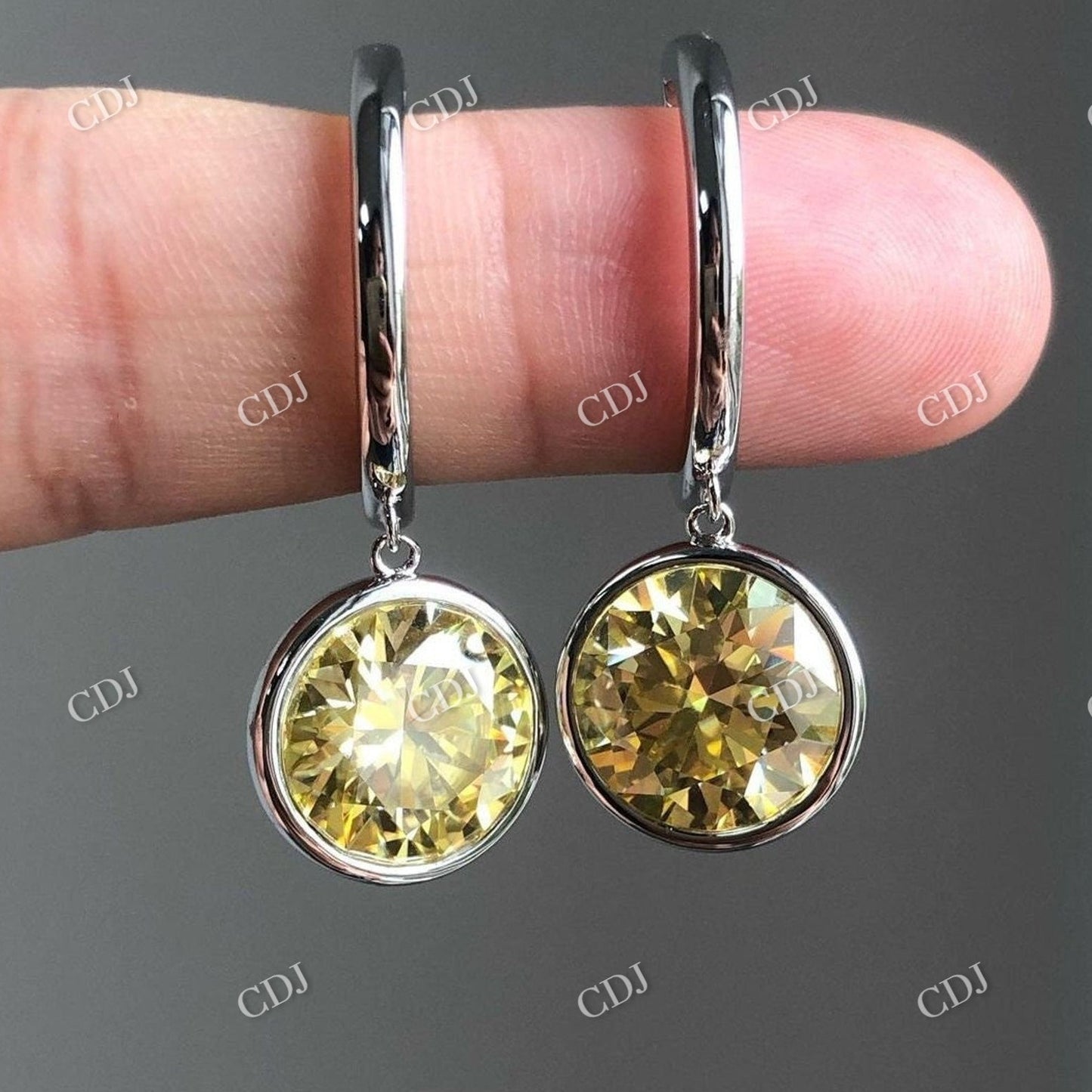 Unique Round Cut Yellow Moissanite Latch back Clip Earrings  customdiamjewel Sterling Silver White Gold VVS-EF