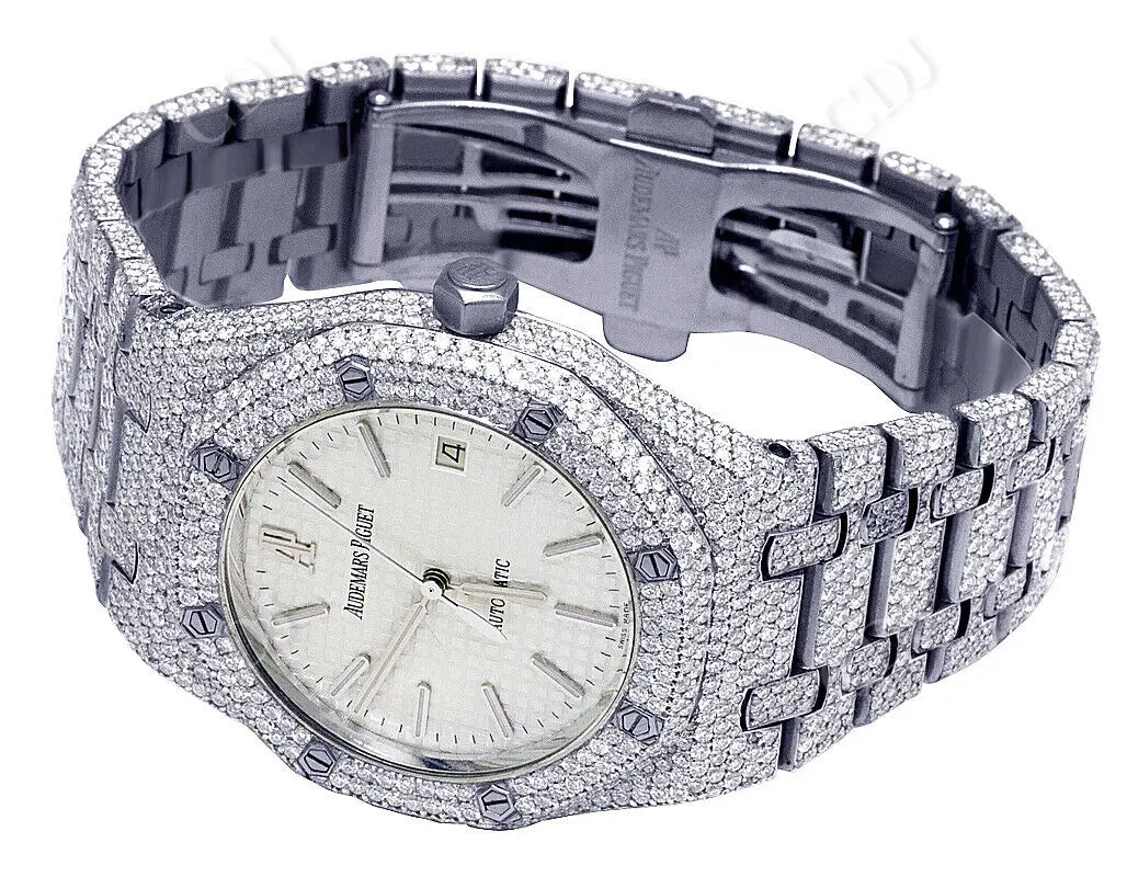 39MM Steel Silver Tone Dial Round Diamond Wrist Watch (25.75 CTW)  customdiamjewel   