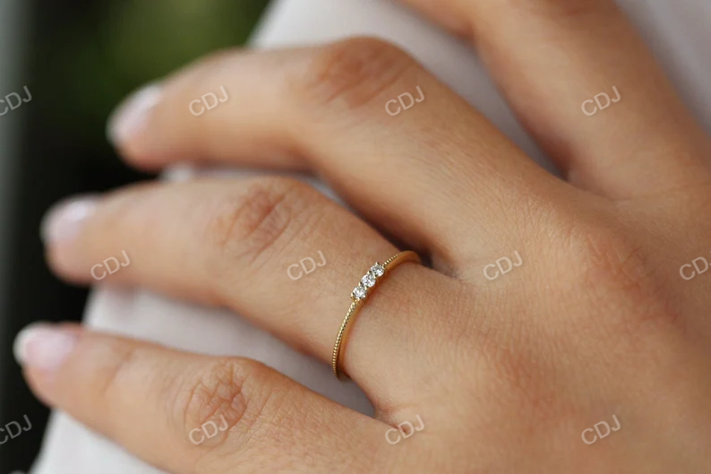 3 Stone Beaded Minimalist Diamond Wedding Band  customdiamjewel   