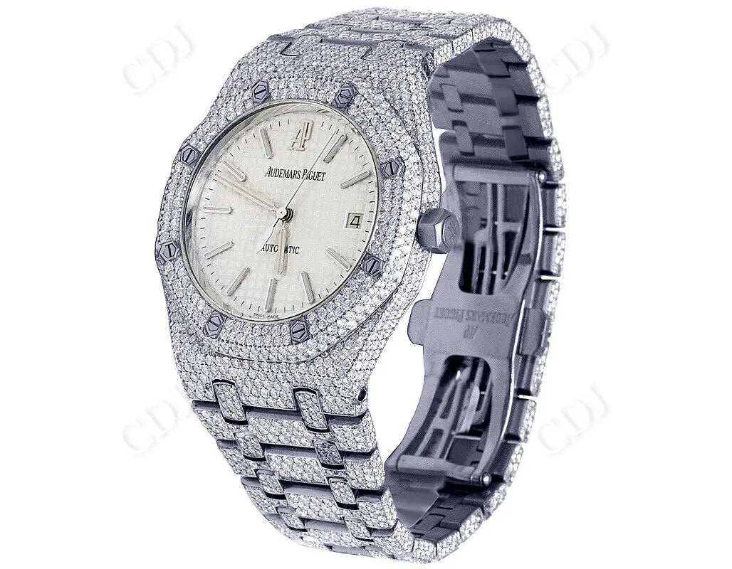 39MM Steel Silver Tone Dial Round Diamond Wrist Watch (25.75 CTW)  customdiamjewel   