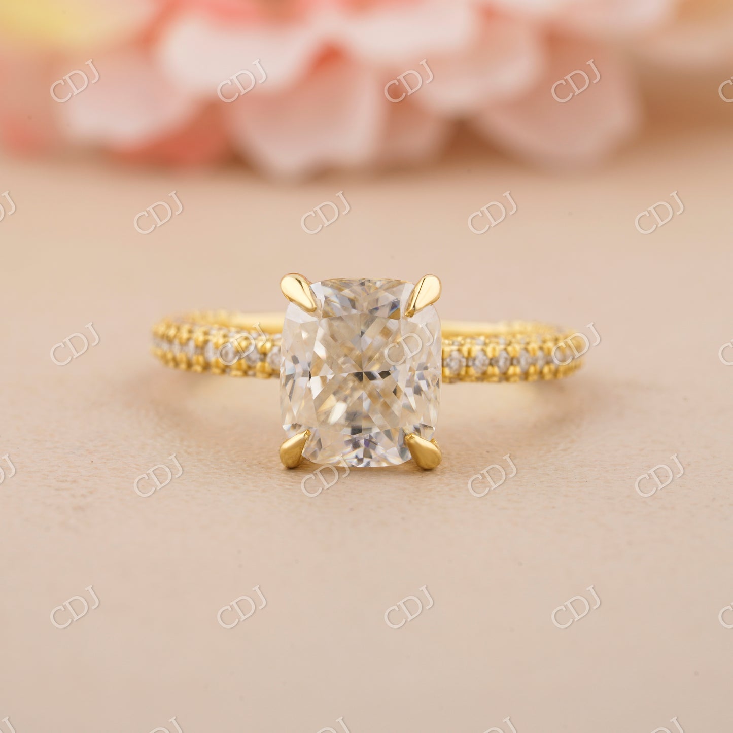 Elongated Cushion Cut Moissanite Hidden Halo With Euro Shank Engagement Ring  customdiamjewel   