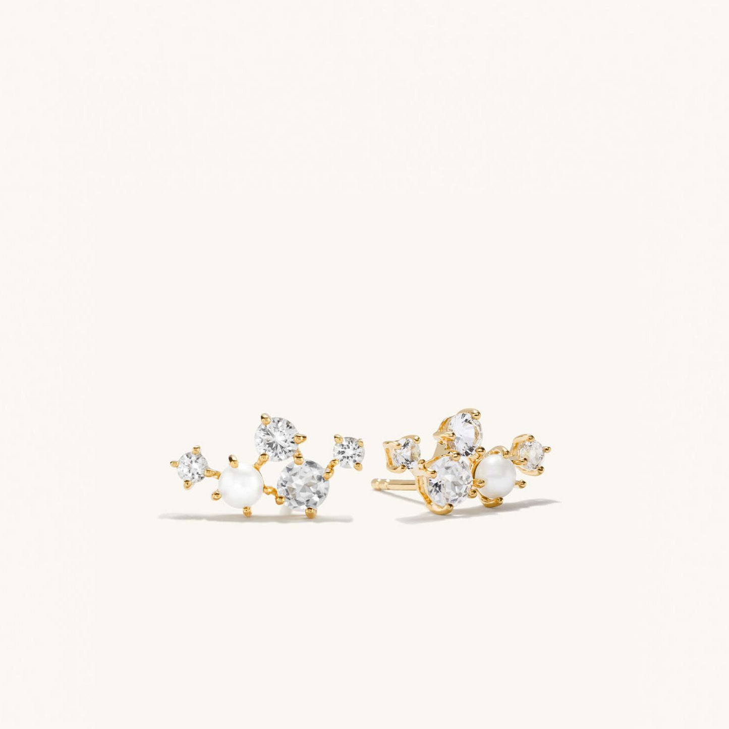 Mini Pearl Topaz Climber Moissanite Wedding Stud Earrings  customdiamjewel Sterling Silver Yellow Gold VVS-EF