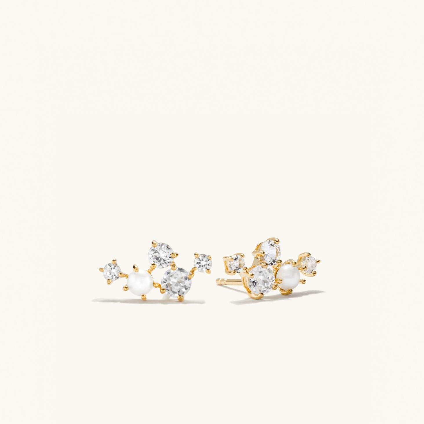 Mini Pearl Topaz Climber Moissanite Wedding Stud Earrings  customdiamjewel Sterling Silver Yellow Gold VVS-EF