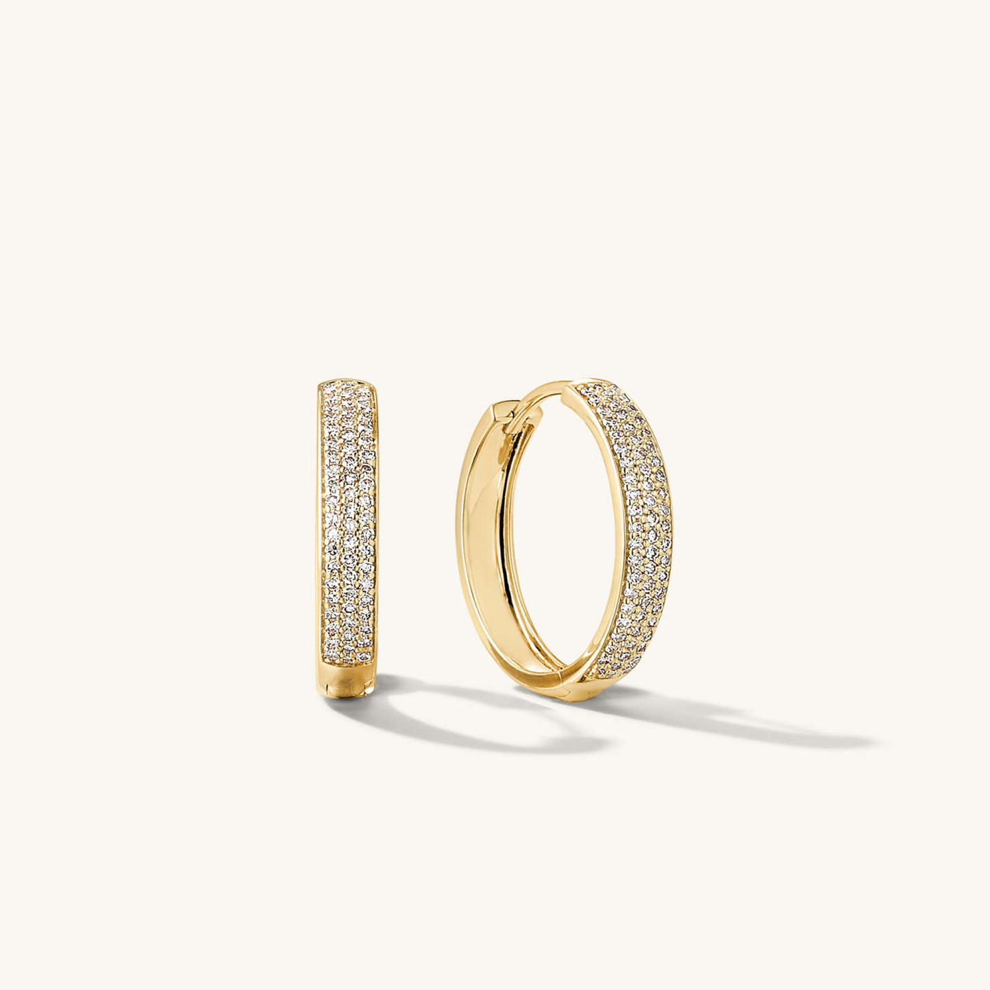 Pave Round Natural Diamond Bold Medium Hoop Earrings  customdiamjewel 10 KT Solid Gold Yellow Gold VVS-EF