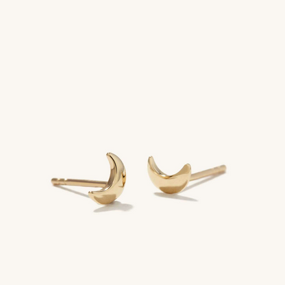 Single Moon Shape 14K Solid Gold Stud Earring  customdiamjewel 10 KT Solid Gold Yellow Gold VVS-EF