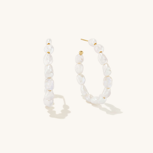 Bold Pearl Hoop 18K Solid Gold Hoop Earrings  customdiamjewel Sterling Silver Yellow Gold VVS-EF