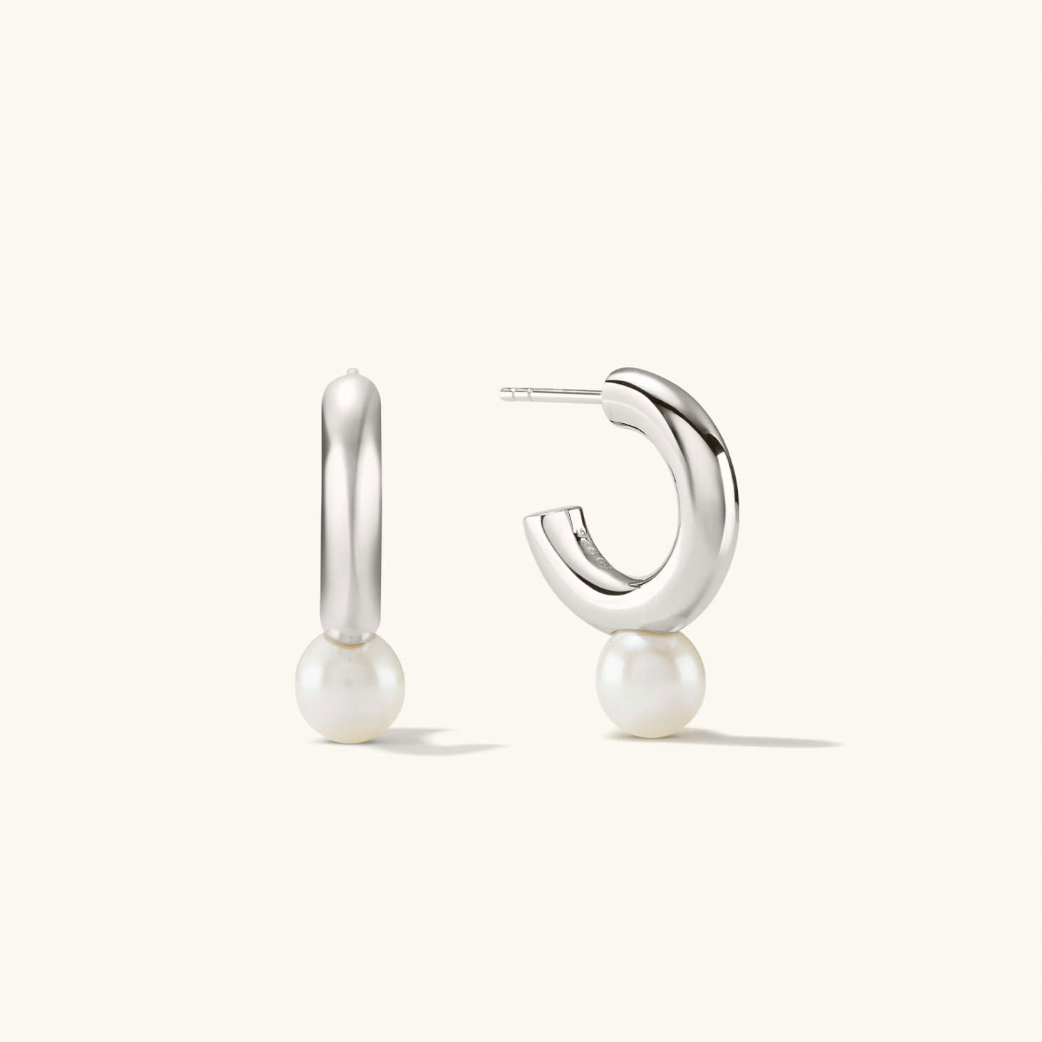 Dual Pearl 925 Sterling Silver Hoops Stud Earrings  customdiamjewel Sterling Silver White Gold VVS-EF