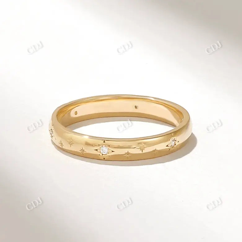 0.05CTW Round CVD Diamond Starburst Wedding Band  customdiamjewel 10KT Yellow Gold VVS-EF