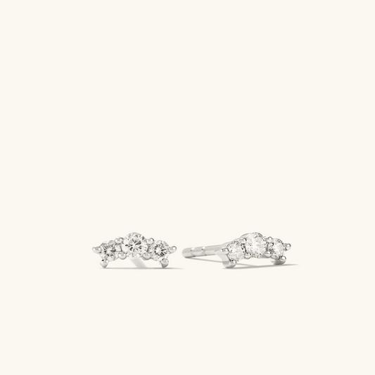 Single Triple Round Cut Moissanite Solid Gold Stud Earrings  customdiamjewel Sterling Silver White Gold VVS-EF