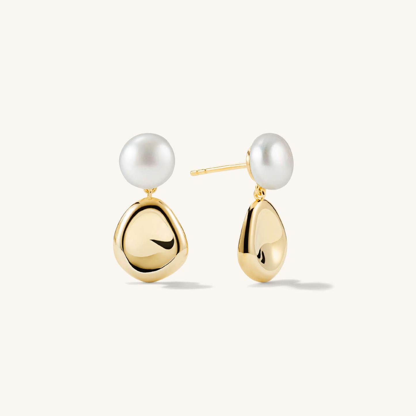 Unique Pearl Sculptural Drop 18K Gold Stud Earrings  customdiamjewel Sterling Silver Yellow Gold VVS-EF