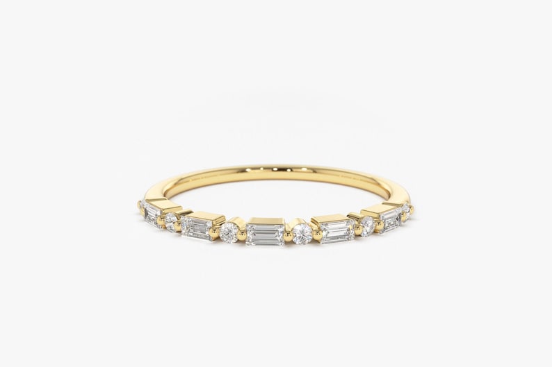 0.30CTW Baguette And Round Cut Natural Diamond Stackable Band  customdiamjewel 10 KT Solid Gold Yellow Gold VVS-EF