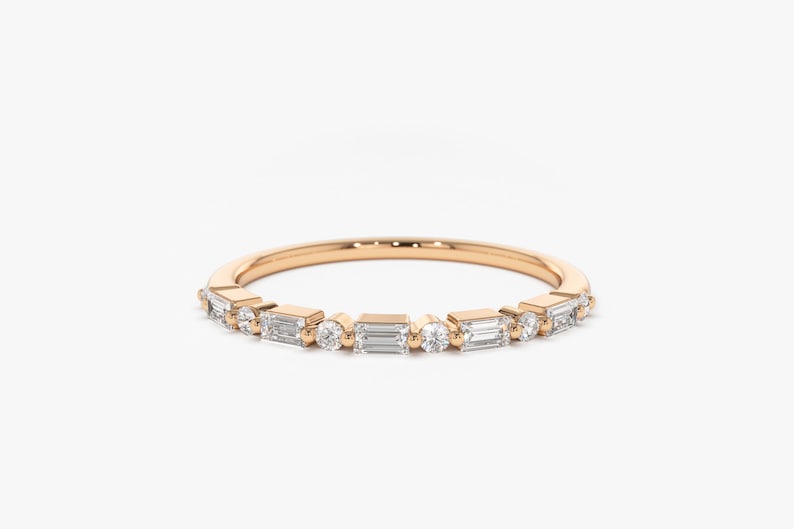 0.30CTW Baguette And Round Cut Natural Diamond Stackable Band  customdiamjewel 10 KT Solid Gold Rose Gold VVS-EF