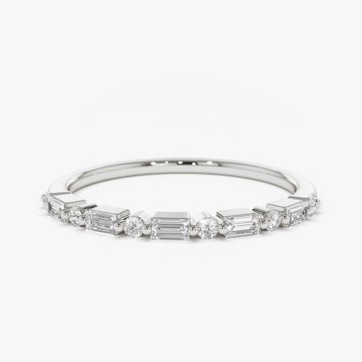 0.30CTW Baguette And Round Cut Natural Diamond Stackable Band  customdiamjewel 10 KT Solid Gold White Gold VVS-EF