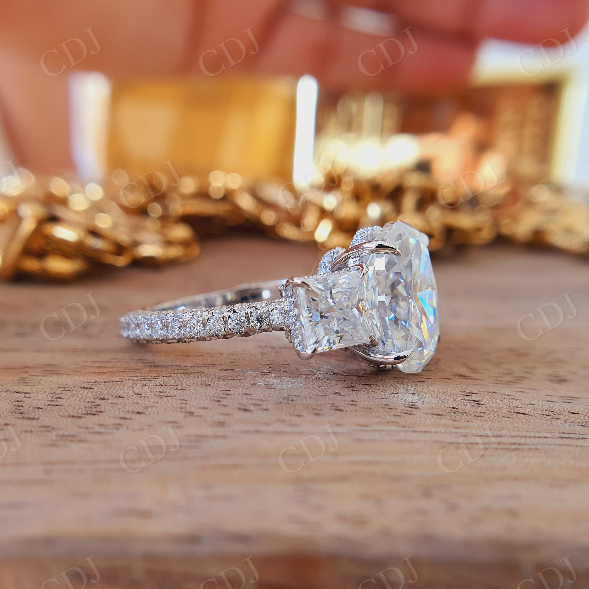 5.81CT Oval Cut Halo Three Stone Moissanite Engagement Ring  customdiamjewel   