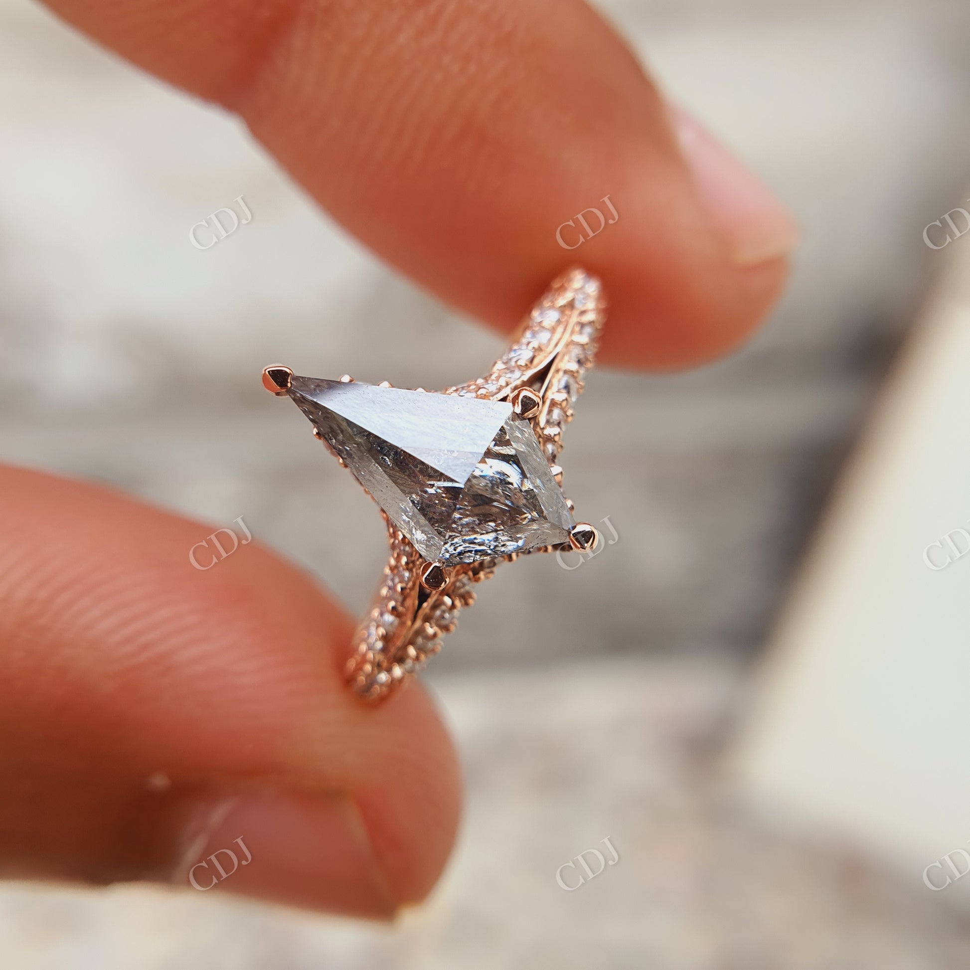 Salt And Pepper Kite Cut Moissanite Bridal Ring Set  customdiamjewel   