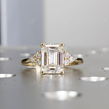 1.65CTW Emerald Cut Cluster Moissanite Engagement Ring  customdiamjewel 10KT Yellow Gold VVS-EF