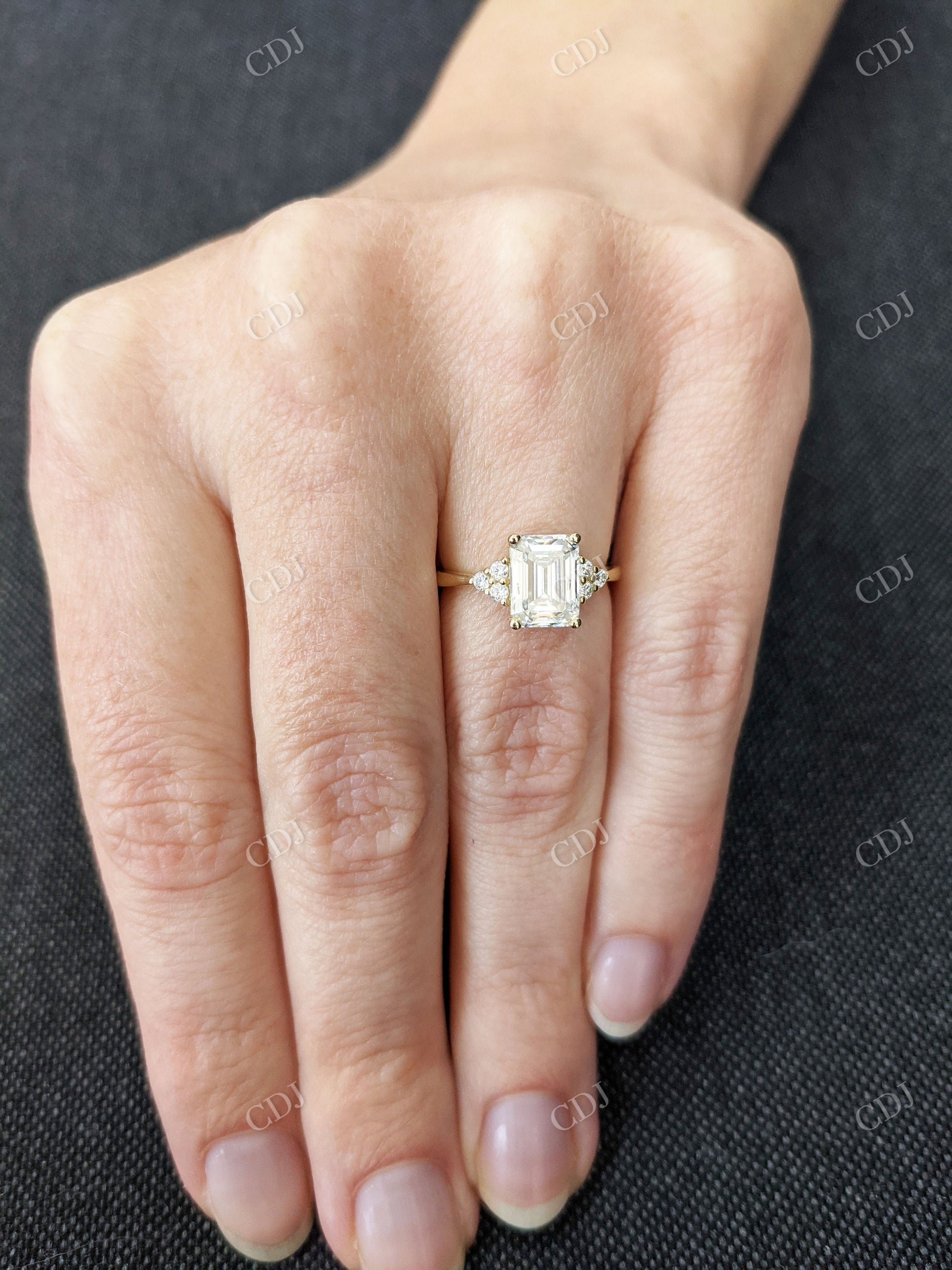 1.65CTW Emerald Cut Cluster Moissanite Engagement Ring  customdiamjewel   