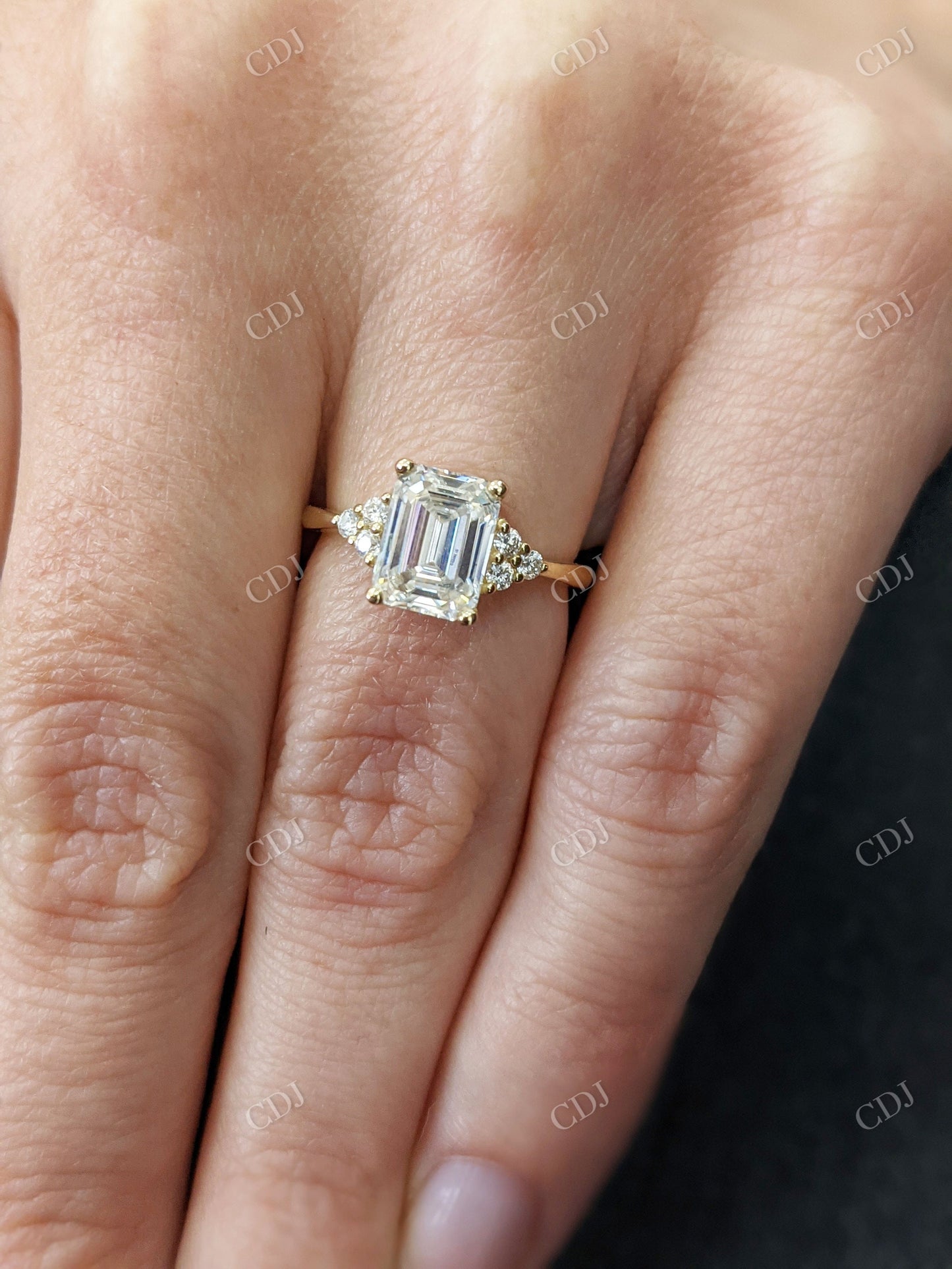 1.65CTW Emerald Cut Cluster Moissanite Engagement Ring  customdiamjewel   