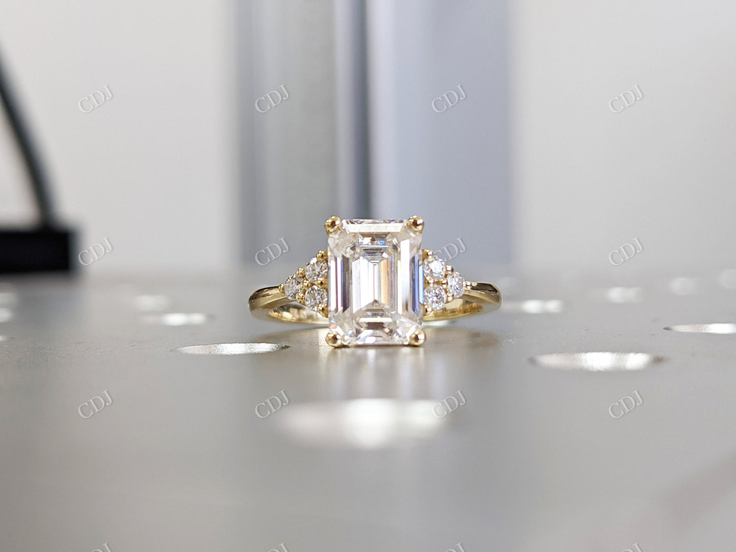 1.65CTW Emerald Cut Cluster Moissanite Engagement Ring  customdiamjewel   