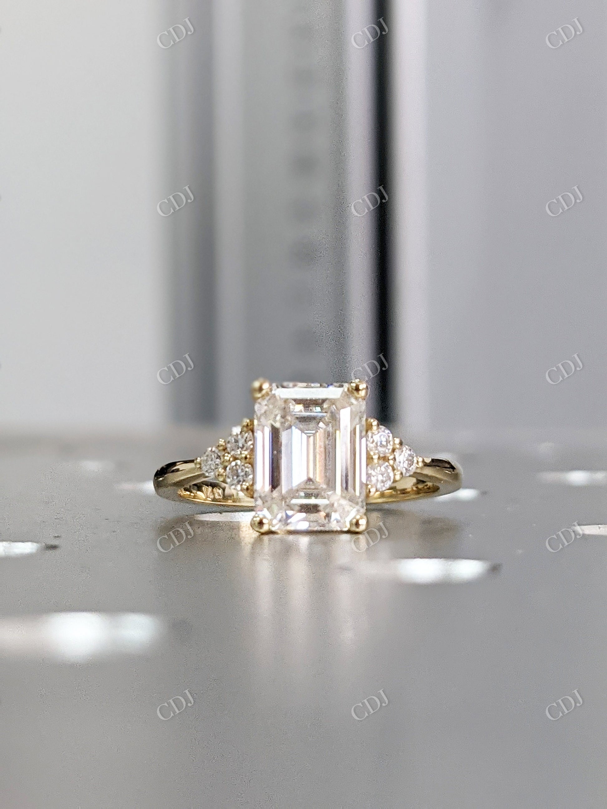 1.65CTW Emerald Cut Cluster Moissanite Engagement Ring  customdiamjewel   