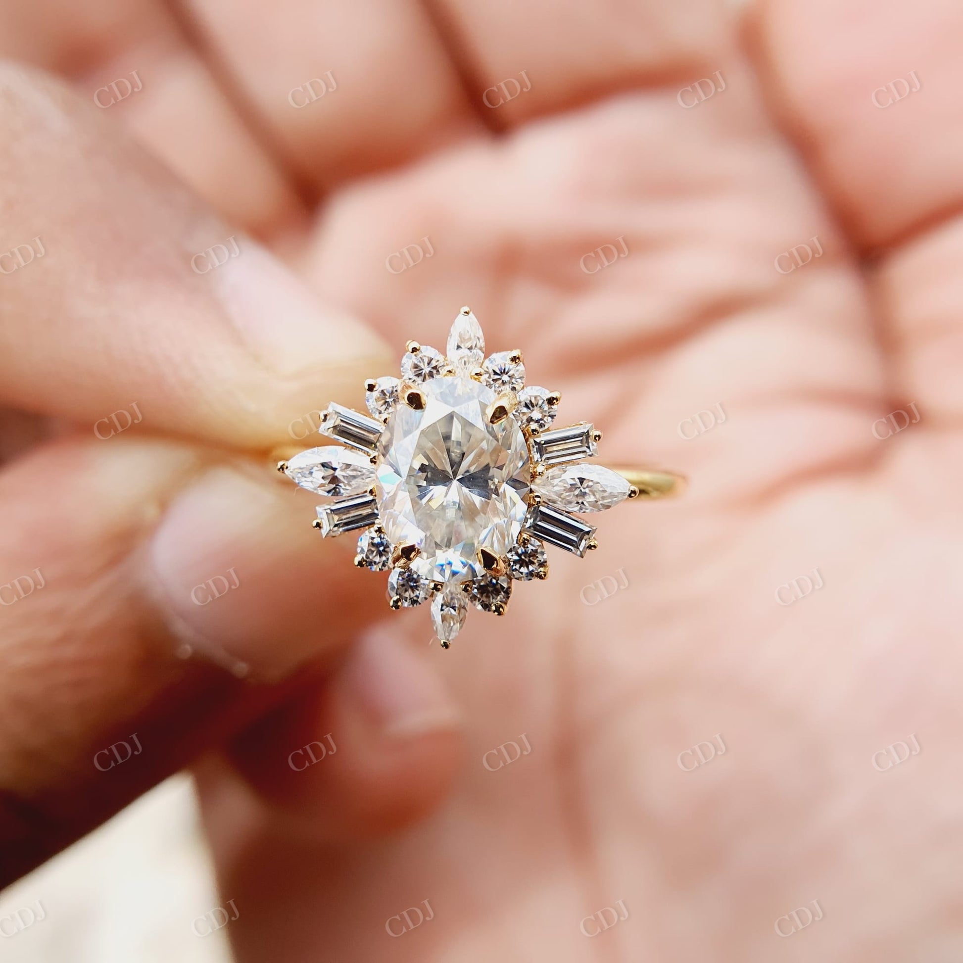 Oval Cut Moissanite Flower Set Engagement Ring  customdiamjewel   