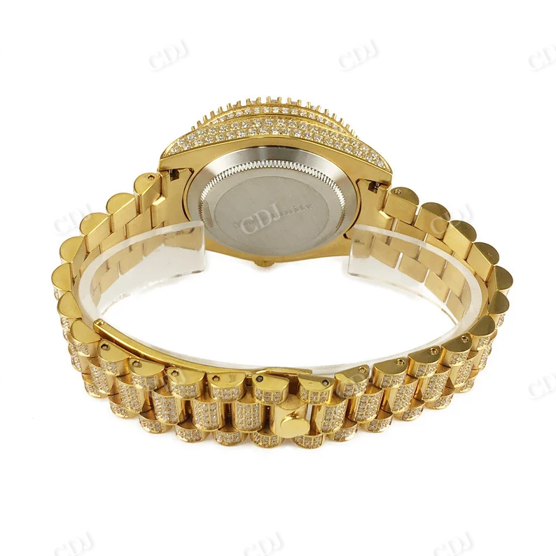 Round Face Yellow Gold Tone Luxury Hip Hop Watch  customdiamjewel   