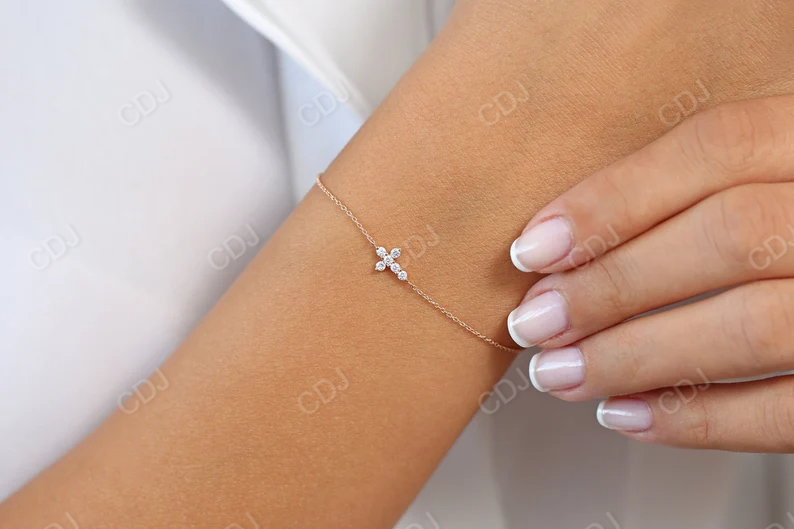 Tiny Natural Diamond 14K Gold Cross Bracelet  customdiamjewel   