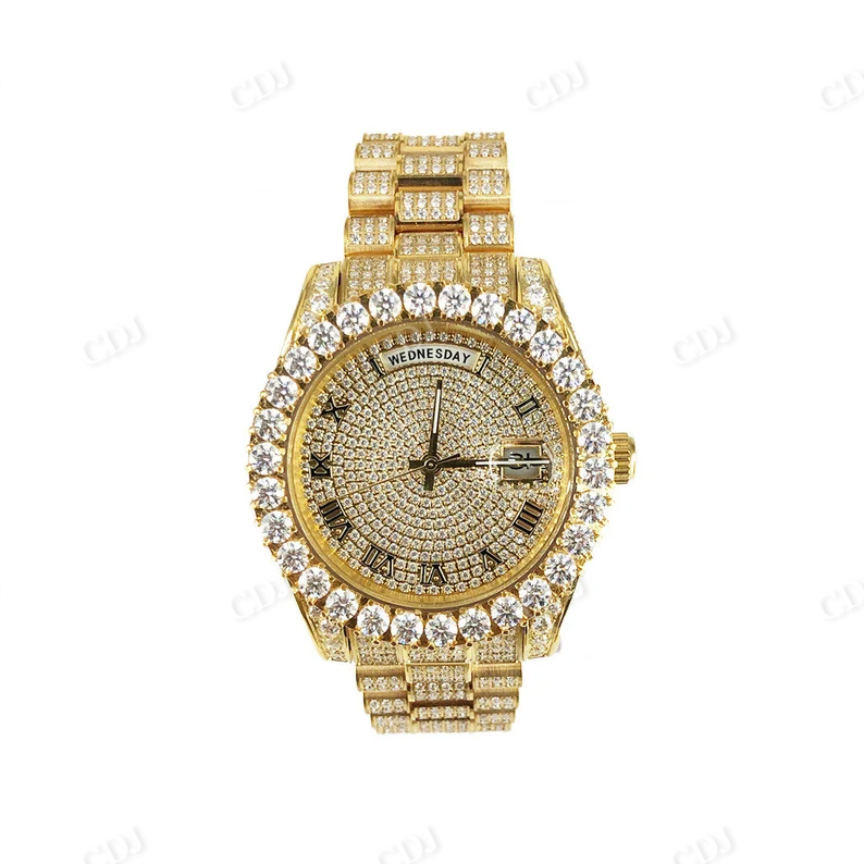 Round Face Yellow Gold Tone Luxury Hip Hop Watch  customdiamjewel   