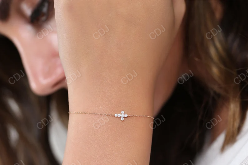 Tiny Natural Diamond 14K Gold Cross Bracelet  customdiamjewel   