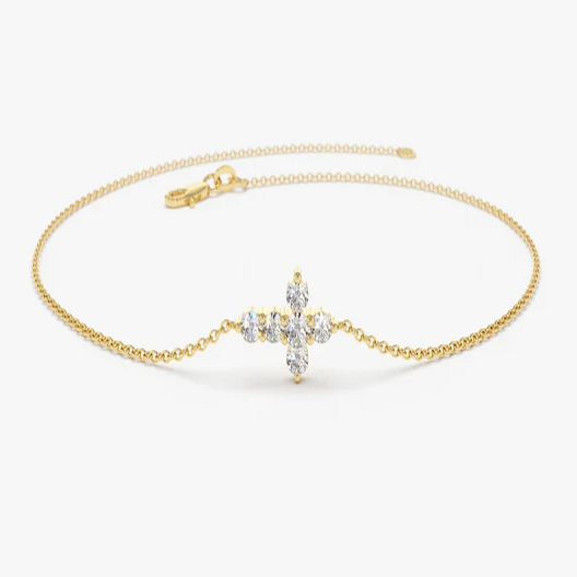 Tiny Natural Diamond 14K Gold Cross Bracelet  customdiamjewel 10 KT Solid Gold Yellow Gold VVS-EF