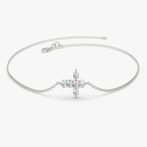 Tiny Natural Diamond 14K Gold Cross Bracelet  customdiamjewel 10 KT Solid Gold White Gold VVS-EF