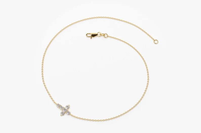 Tiny Natural Diamond 14K Gold Cross Bracelet  customdiamjewel   