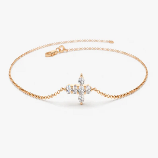 Tiny Natural Diamond 14K Gold Cross Bracelet  customdiamjewel 10 KT Solid Gold Rose Gold VVS-EF