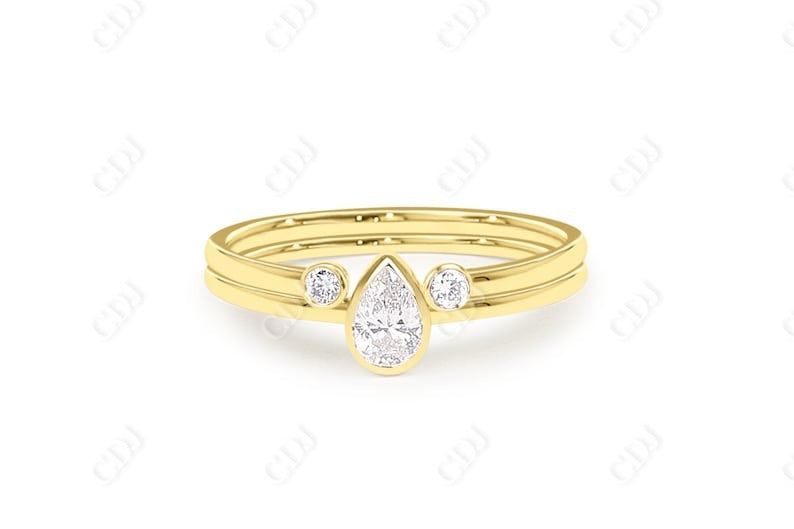 0.31CTW Lab Grown Pear Shaped Diamond Wedding Ring Set  customdiamjewel Sterling Silver Yellow Gold VVS-EF