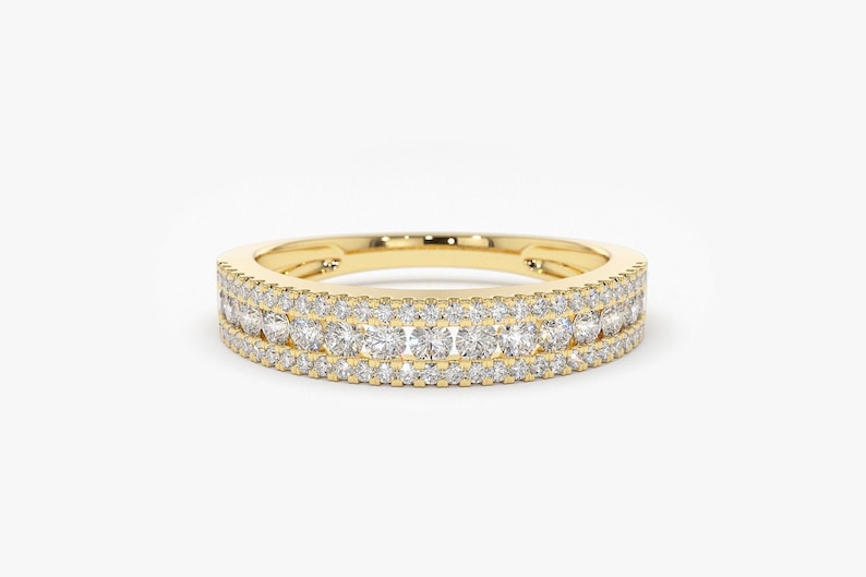 0.61CTW Natural Diamond 14K Half Eternity Three Row Wedding Band  customdiamjewel 10 KT Solid Gold Yellow Gold VVS-EF