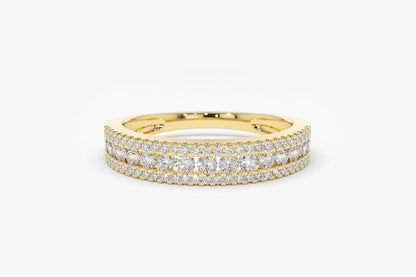 0.61CTW Natural Diamond 14K Half Eternity Three Row Wedding Band  customdiamjewel 10 KT Solid Gold Yellow Gold VVS-EF