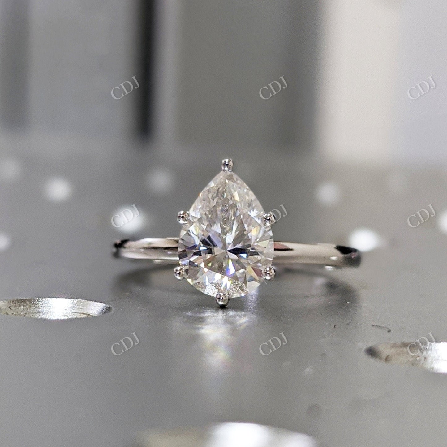 1.25CTW Pear Cut Solitaire Moissanite Engagement Ring  customdiamjewel 10KT White Gold VVS-EF