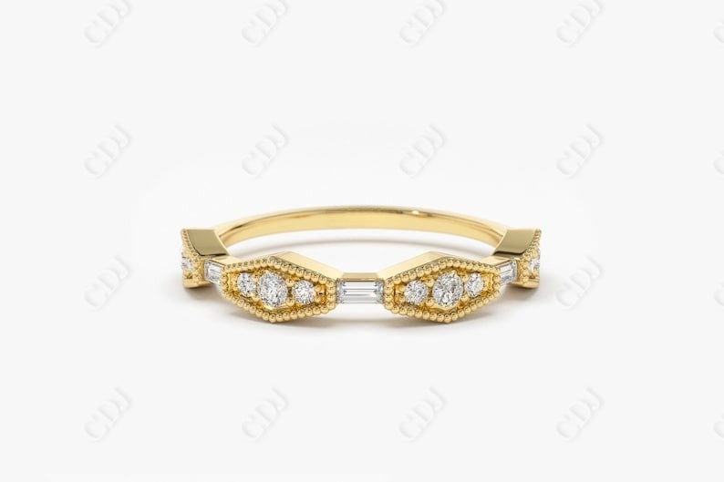 0.29CTW Lab Grown Baguette and Round Diamond Wedding Band  customdiamjewel Sterling Silver Yellow Gold VVS-EF