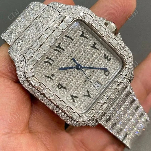 Hip hop Studded Iced Out Diamond Santos Watch  customdiamjewel   