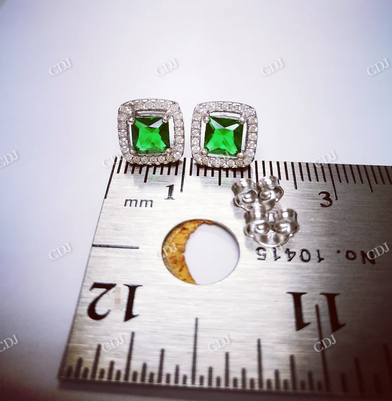 Green Emerald Princess cut Stud Earrings  customdiamjewel   