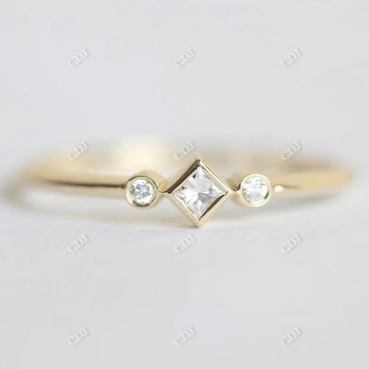 Three Stone Moissanite Dainty Engagement Ring  customdiamjewel 10KT Yellow Gold VVS-EF