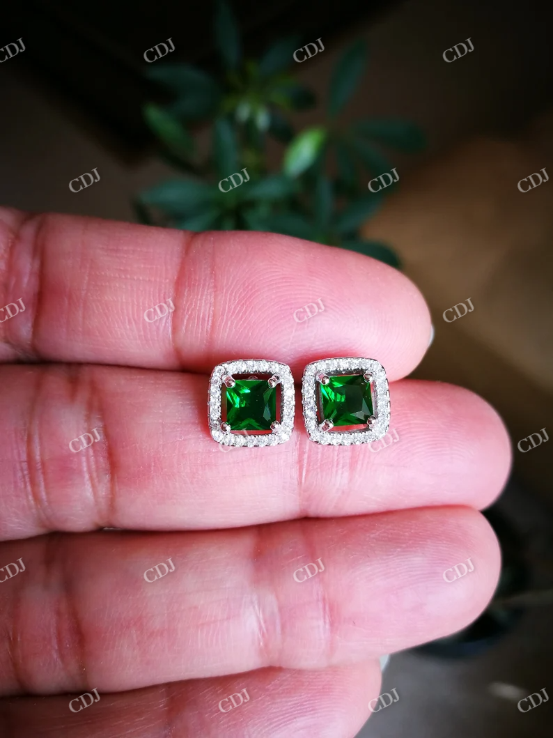 Green Emerald Princess cut Stud Earrings  customdiamjewel   