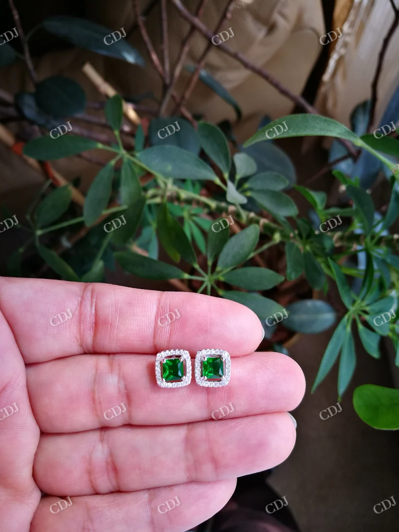 Green Emerald Princess cut Stud Earrings  customdiamjewel   