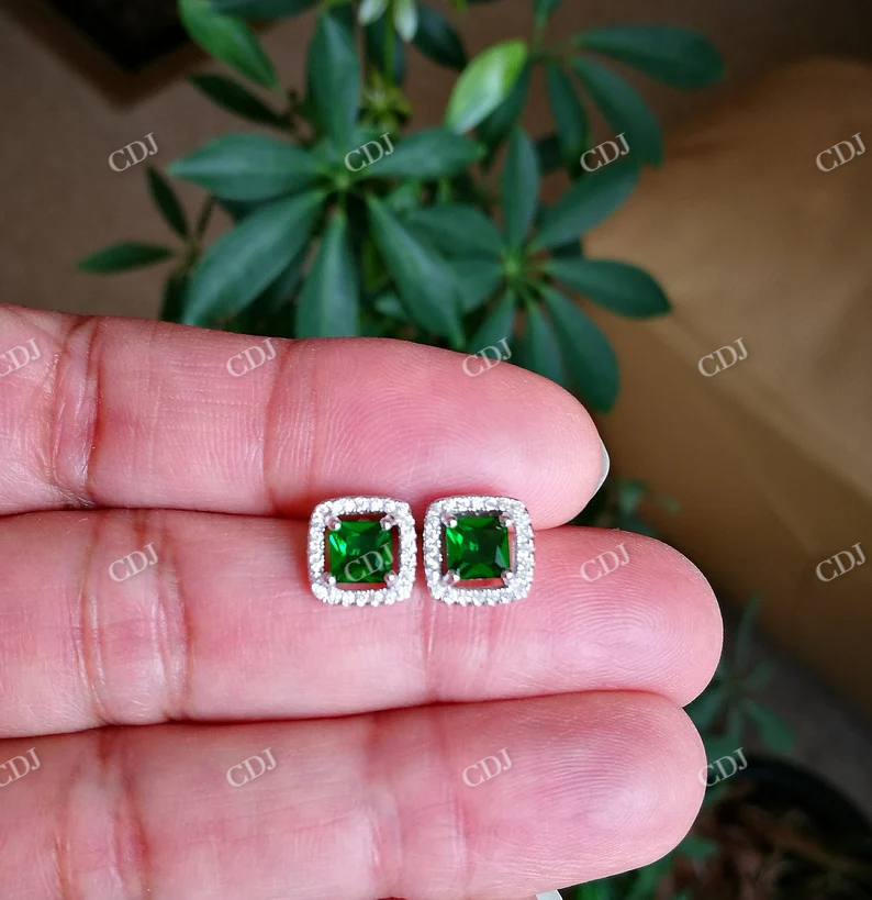 Green Emerald Princess cut Stud Earrings  customdiamjewel   