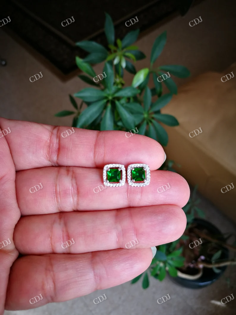 Green Emerald Princess cut Stud Earrings  customdiamjewel   