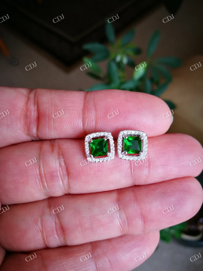 Green Emerald Princess cut Stud Earrings  customdiamjewel   