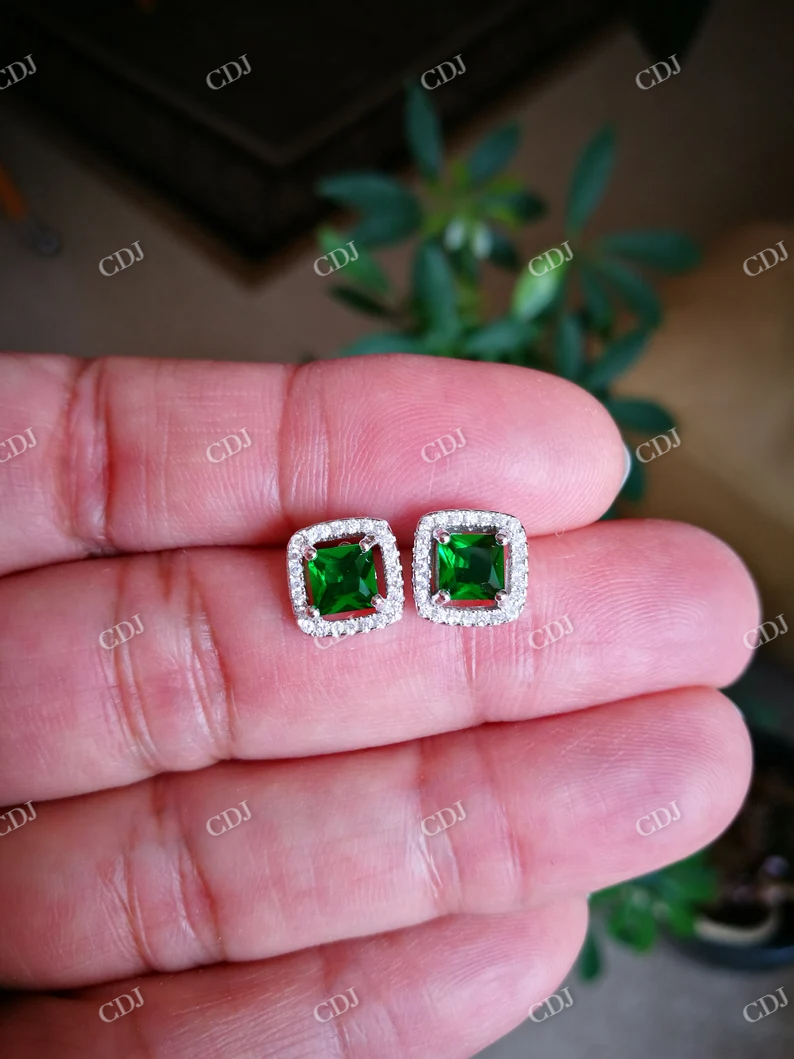 Green Emerald Princess cut Stud Earrings  customdiamjewel   