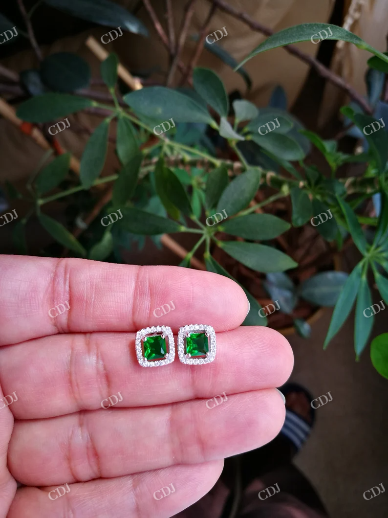 Green Emerald Princess cut Stud Earrings  customdiamjewel   